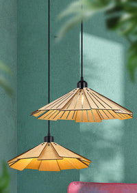 Straw hat hanging lights - Retro wooden lamp for kitchen island