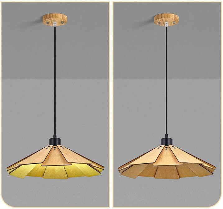 Straw Hat Shape Hanging Lamps - Retro Wooden Pendant Lights for Kitchen Island/Dining - Living Room