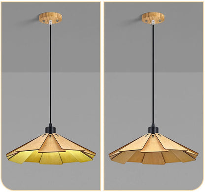 Straw Hat Shape Hanging Lamps - Retro Wooden Pendant Lights for Kitchen Island/Dining - Living Room