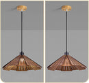 Straw hat hanging lights - Retro wooden lamp for kitchen island brown color