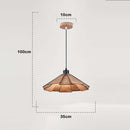 Straw hat hanging lights - Retro wooden lamp for kitchen island brown color