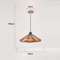 Straw hat hanging lights - Retro wooden lamp for kitchen island brown color