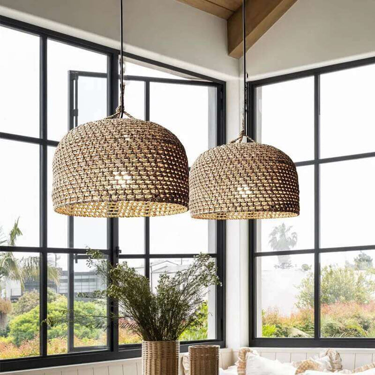 Hemp Rope Pendant Light - Vintage Wicker Lamp - Handmade Fixture ...