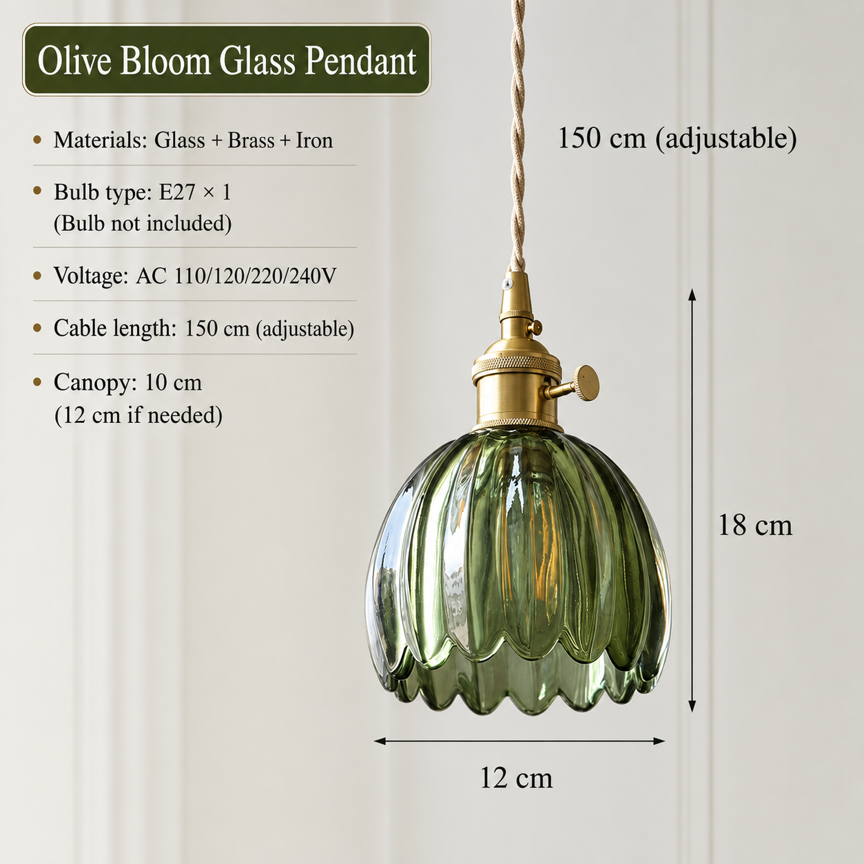 Vintage Olive Emerald Green Chandelier LED - Minimalist Pendant Light