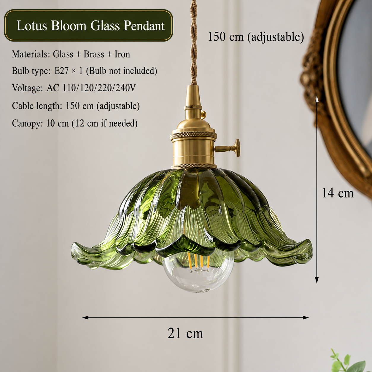 Vintage Olive Emerald Green Chandelier LED - Minimalist Pendant Light