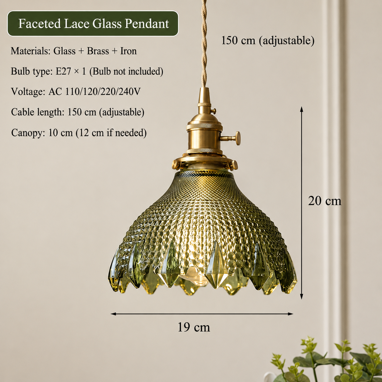 Vintage Olive Emerald Green Chandelier LED - Minimalist Pendant Light