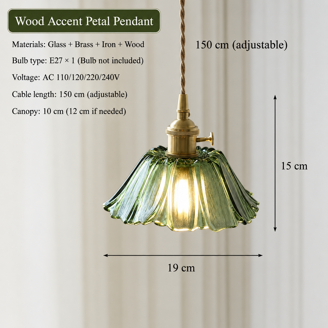 Vintage Olive Emerald Green Chandelier LED - Minimalist Pendant Light