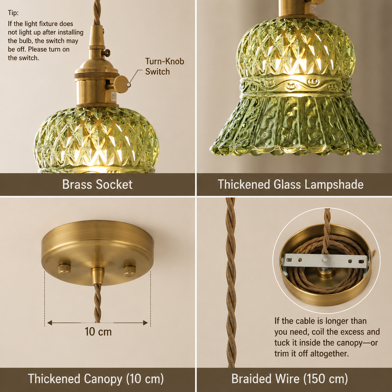 Vintage Olive Emerald Green Chandelier LED - Minimalist Pendant Light