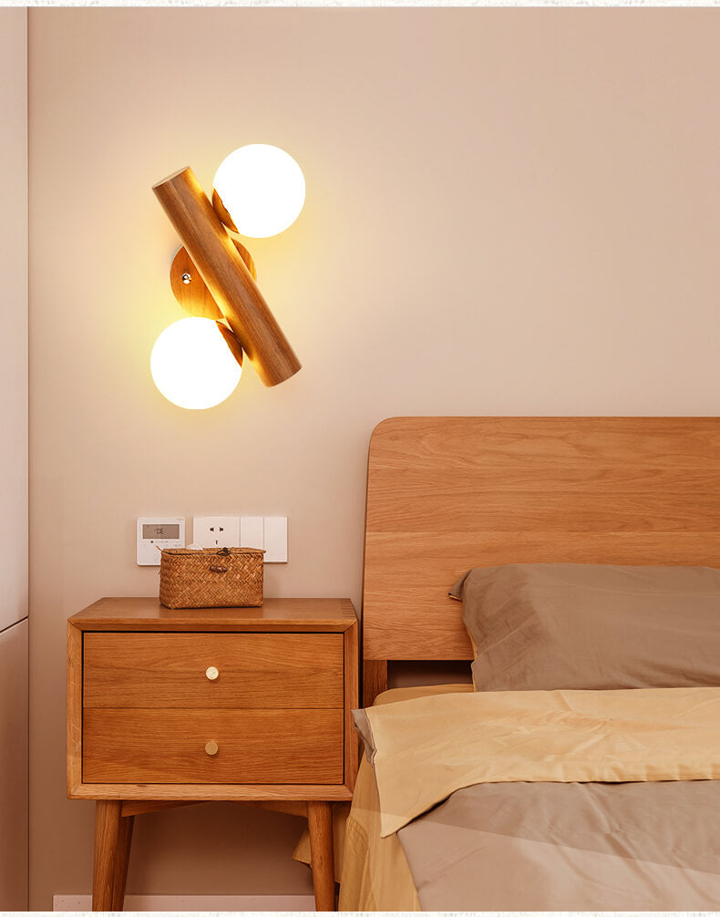 Modern Luxury: Wooden Wall Sconces - Walnut Wall Lamp with Glass Ball Accent| ArcLightsDesign