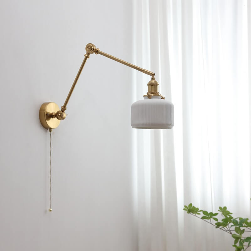 Ceramic Wall Lamp with Copper Swing Long Arm- Modern Ceramic Lampshade