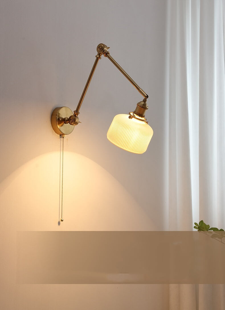 Ceramic Wall Lamp with Copper Swing Long Arm- Modern Ceramic Lampshade