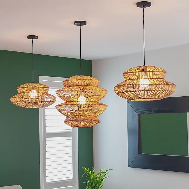 Country Garden Style Boho Rattan Lamp - Kitchen Island Hanging Light
