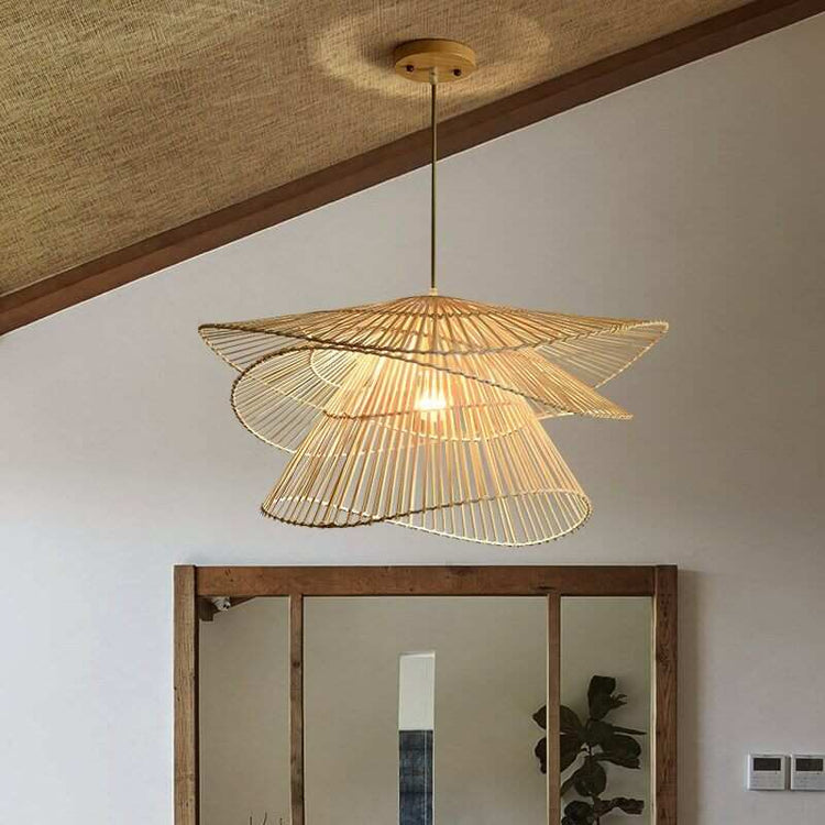 3 Tiered Light Fixture - Hand Knitted Bamboo Woven Chandelier - Rattan Light Shade Pendant