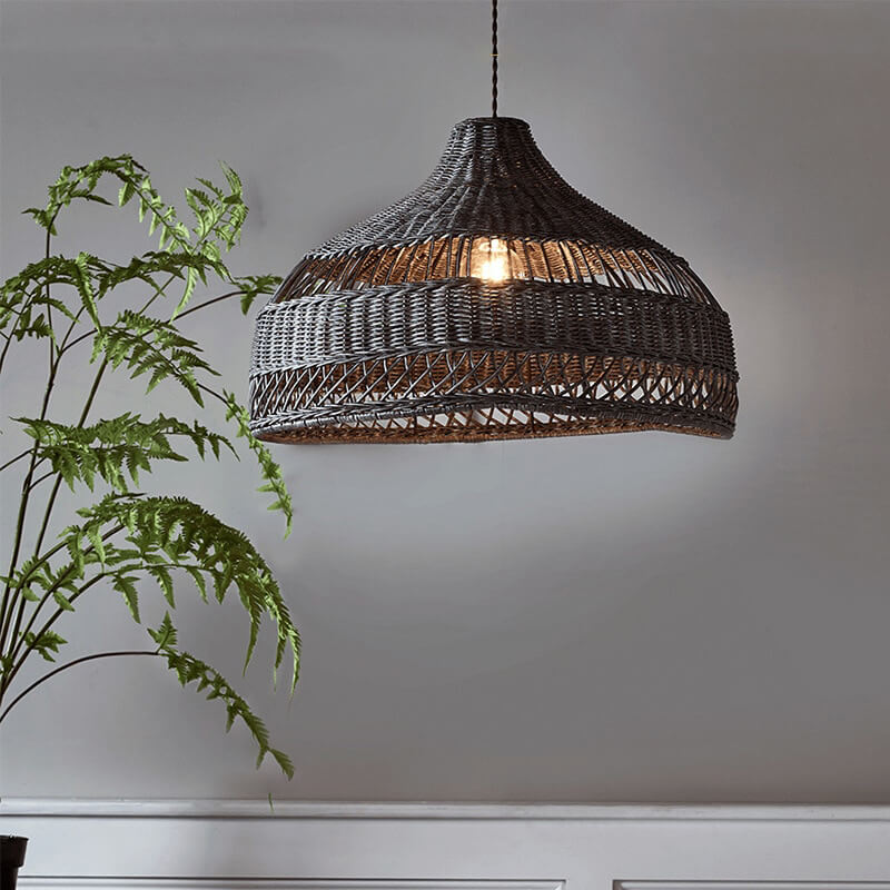 Beige/ Black Natural Wicker Hanging Pendant Lamp - Bamboo Hanging Light - Handmade Lampshade arclightsdesign