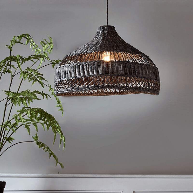 Beige/ Black Natural Cottage Light Fixture - Bamboo Hanging Light - Handmade Lampshade arclightsdesign