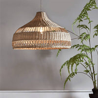 Beige/ Black Natural Cottage Light Fixture - Bamboo Hanging Light - Handmade Lampshade arclightsdesign