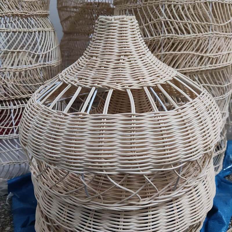 Beige/ Black Natural Wicker Hanging Pendant Lamp - Bamboo Hanging Light - Handmade Lampshade arclightsdesign