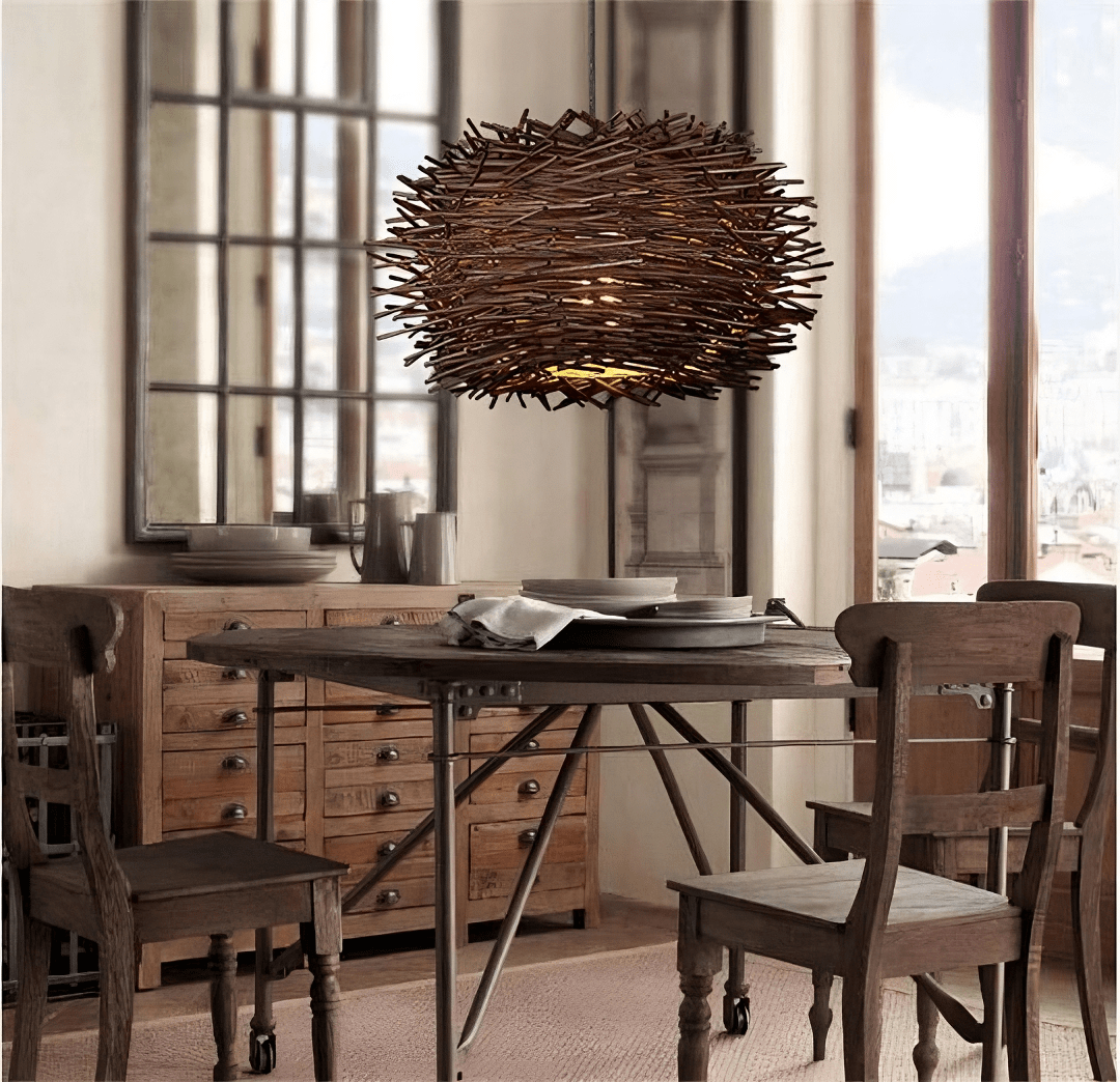 Bird Nest Pendant Wood Lamp - Unique Hanging Light - Wood Cage Pendant Light - Handmade Light arclightsdesign