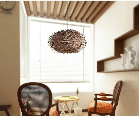 Bird Nest Pendant Wood Lamp - Unique Hanging Light - Wood Cage Pendant Light - Handmade Light arclightsdesign