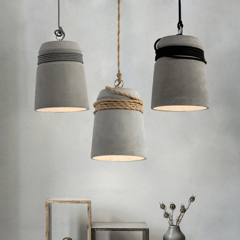 Concrete Pendant Light with Hemp Rope - Creative Single Head Lamp - Kitchen Island Hanging Light