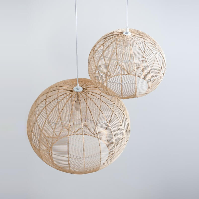 France Country Wicker Globe Chandelier with rattan bamboo design, eco-friendly hanging light fixture.