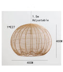 France Country Wicker Globe Chandelier with rattan bamboo design, eco-friendly hanging light fixture.