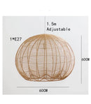 France Country Wicker Globe Chandelier with rattan bamboo design, eco-friendly hanging light fixture.