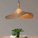 Bamboo handmade straw hat lampshade for indoor light fixtures, providing warm, soft lighting in living spaces.