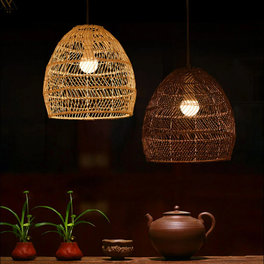 Large Rattan Pendant Lamp Shade - Vintage Rattan Hanging Lamp - Woven Lampshade arclightsdesign
