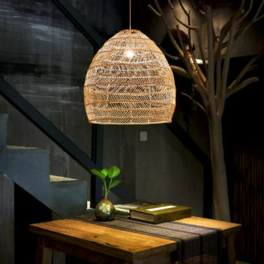 Large Rattan Pendant Lamp Shade - Vintage Rattan Hanging Lamp - Woven Lampshade arclightsdesign