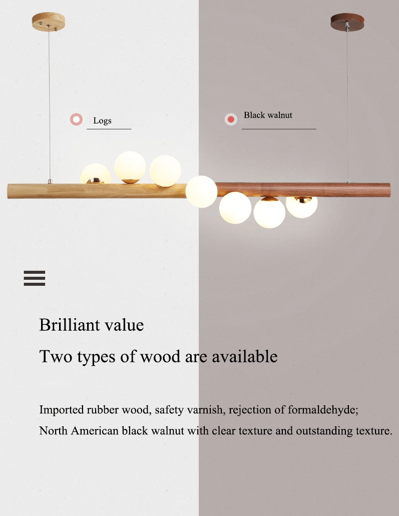 Modern LED Long Wood Pendant Lights - Glass Ball Chandelier - Multi Ball Ceiling Hanging Lights arclightsdesign