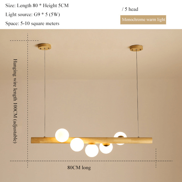 Modern LED Long Wood Pendant Lights - Glass Ball Chandelier - Multi Ball Ceiling Hanging Lights arclightsdesign