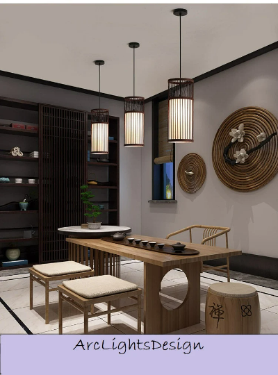 New Model Bamboo Pendant Light- Rattan Kitchen Island Lighting - Japanese Bamboo Chandelier arclightsdesign