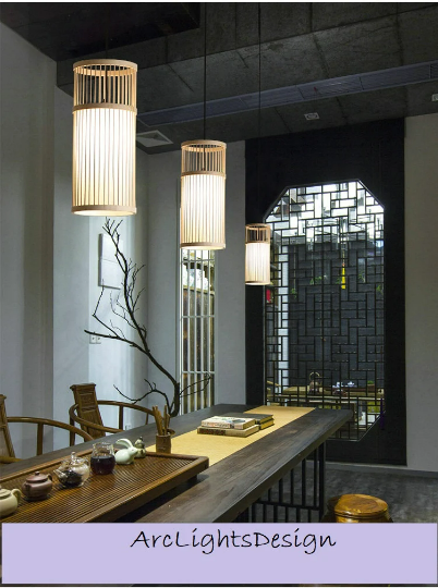 New Model Bamboo Pendant Light- Rattan Kitchen Island Lighting - Japanese Bamboo Chandelier arclightsdesign