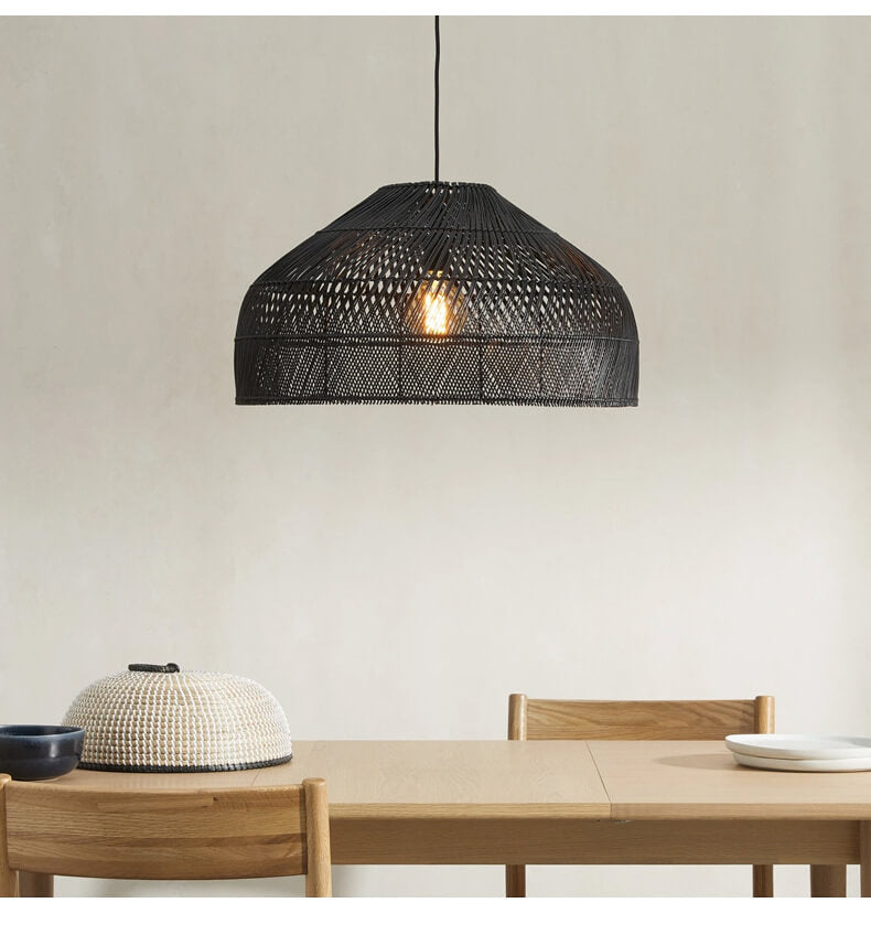 New Rattan Pendant Light - Black Rattan Lamp Shade - Hand Woven Lampshade arclightsdesign