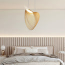 Nordic Wood Pendant Light with snail-shaped wood design and LED lighting above a modern interior setting.