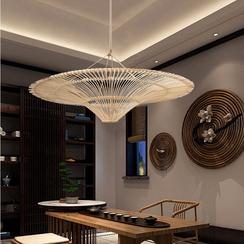 Nordic Umbrella Rattan Chandelier - Large Vintage Rattan Hanging Lamp - Handicraft Lamp arclightsdesign