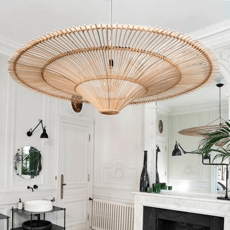 Nordic Umbrella Rattan Chandelier - Large Vintage Rattan Hanging Lamp - Handicraft Lamp arclightsdesign