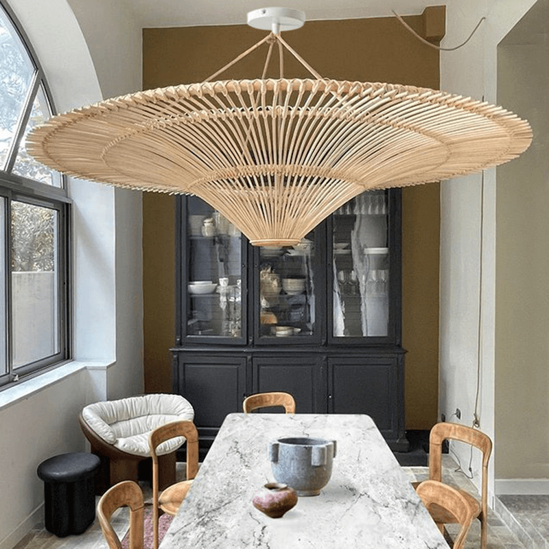 Nordic Umbrella Rattan Chandelier - Large Vintage Rattan Hanging Lamp - Handicraft Lamp arclightsdesign