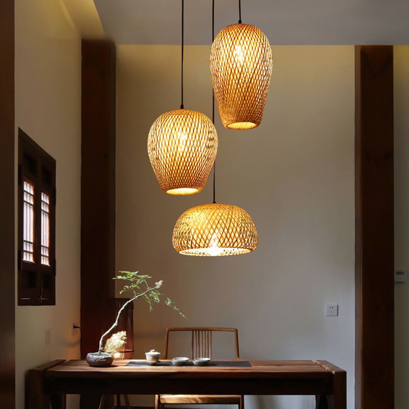 Set of 3 Hanging Lights - Bamboo Pendant Light - Droplight - More Sizes Options arclightsdesign