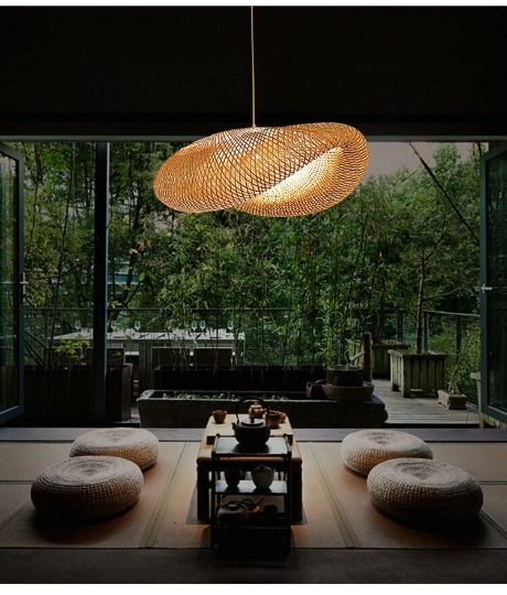 Unique bamboo Hanging Light Fixture - Weave Pendant Light - Handmade Lampshade arclightsdesign
