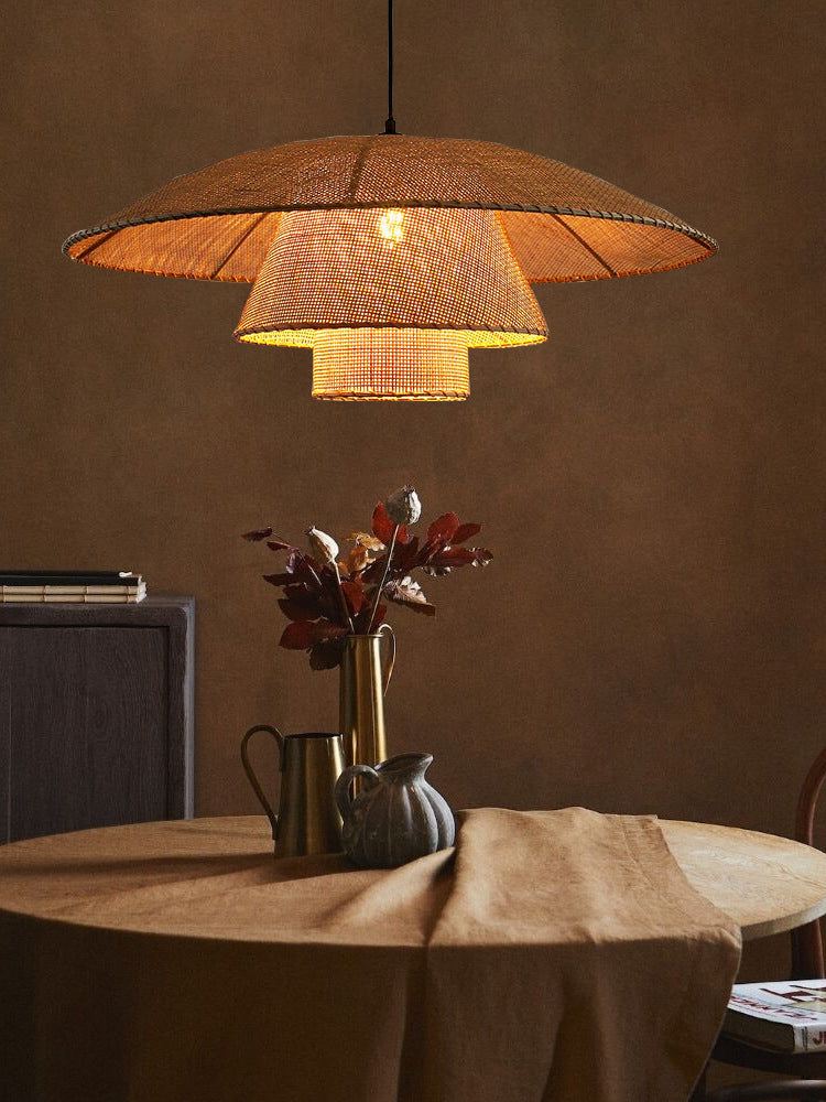 Layered Vintage Rattan Lamp - Bamboo Pendant Light - Handknitted Lamp
