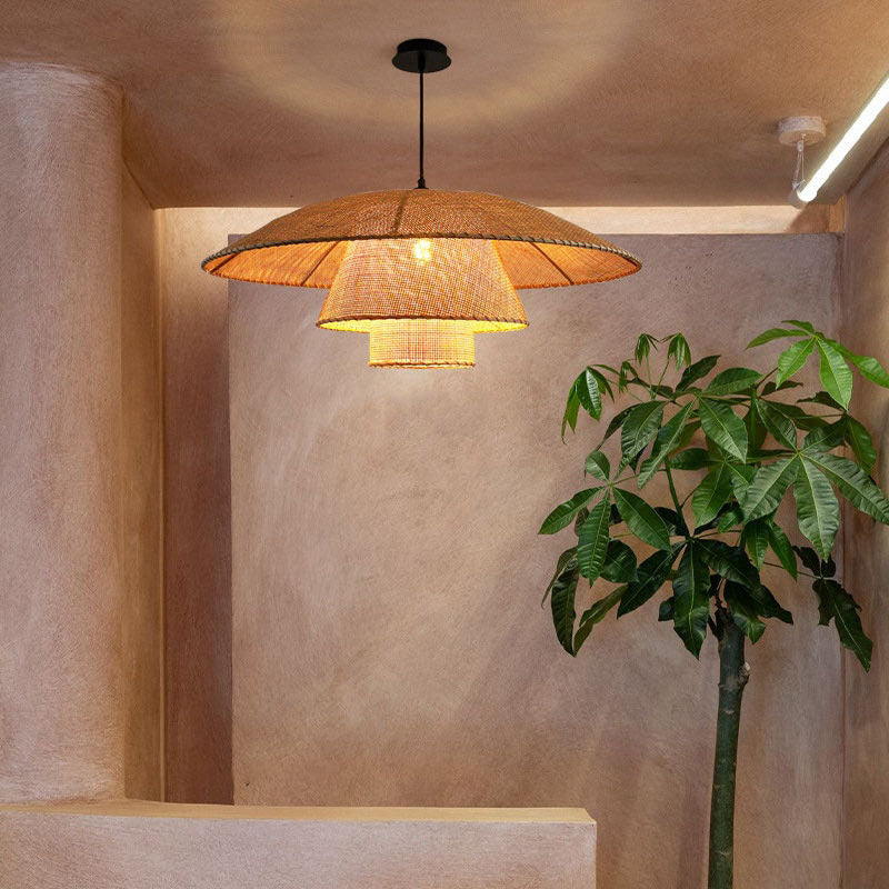 Vintage Rattan Lamp  - Layers Woven Lampshade - Bamboo Pendant Light - Handknitted Lamp arclightsdesign