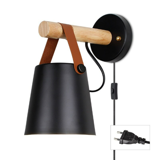 Wood Wall Lamp with Belt - Iron Wood Wall Lamp Pendant - Nordic Wall Lamp - Bedroom Wall Scones arclightsdesign