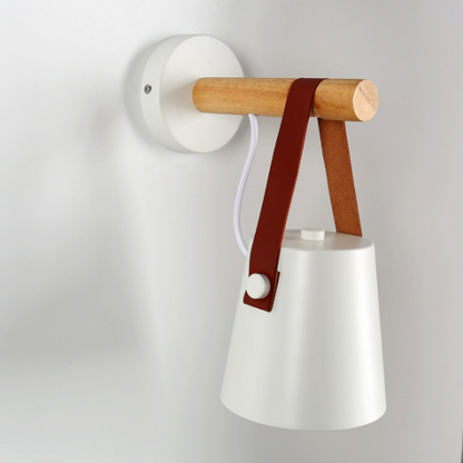 Wood Wall Lamp with Belt - Iron Wood Wall Lamp Pendant - Nordic Wall Lamp - Bedroom Wall Scones arclightsdesign